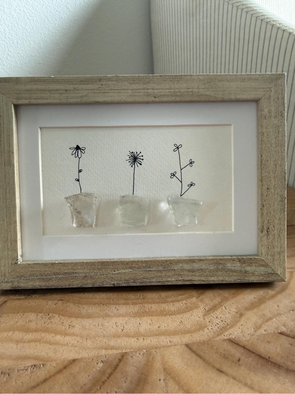 Framed Glass Flower Art - Clear Glass Floral Triptych